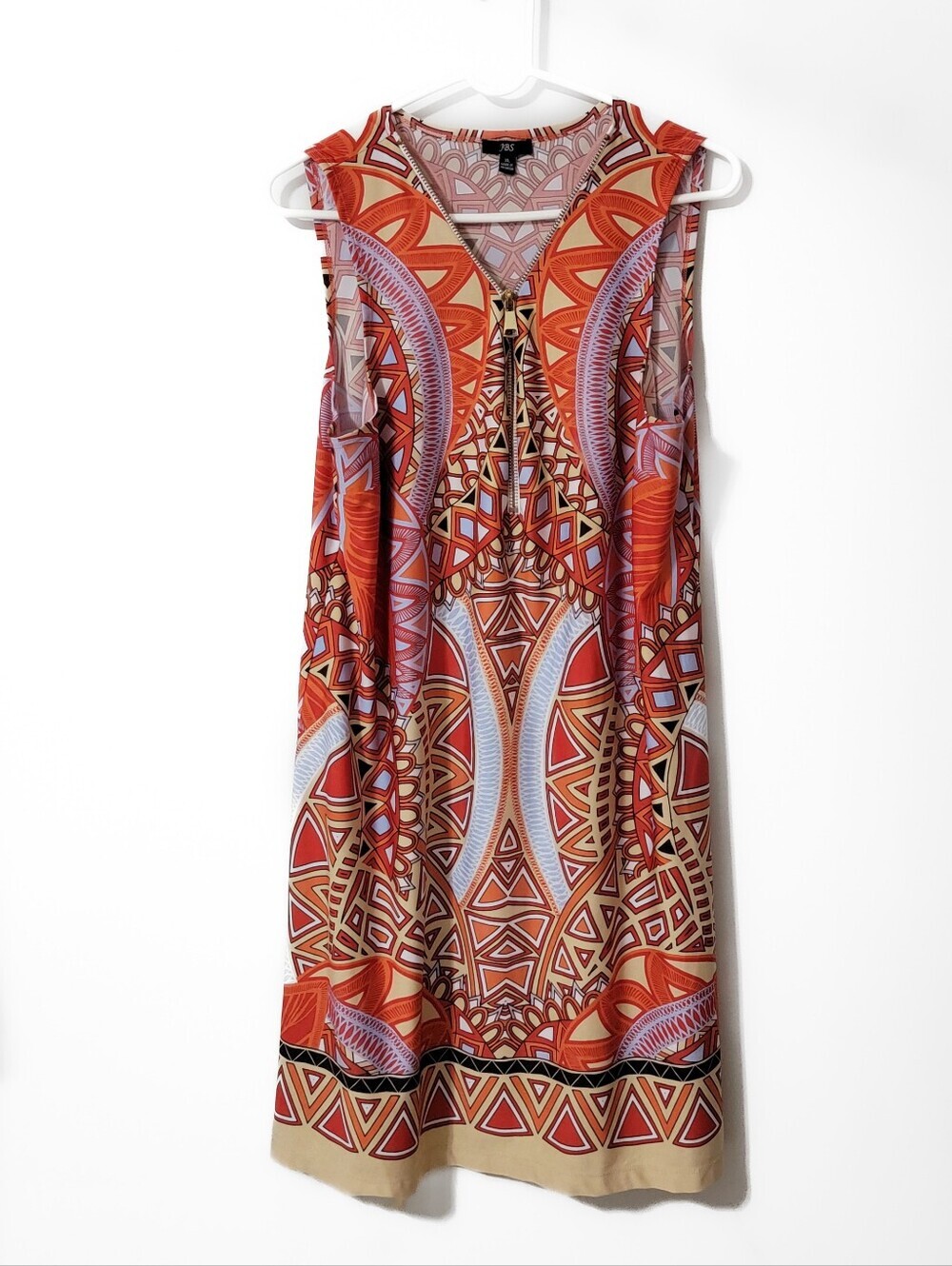 J.B.S. Printed Sleeveless Dress in Orange, Pink and Cream Size XL